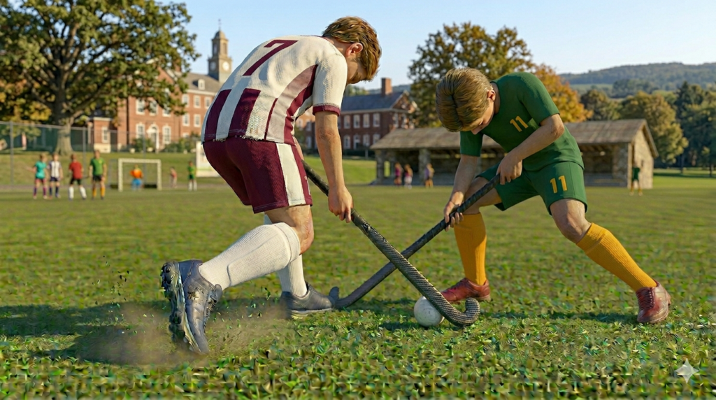 Niños jugando hockey con espinilleras de hockey para niños